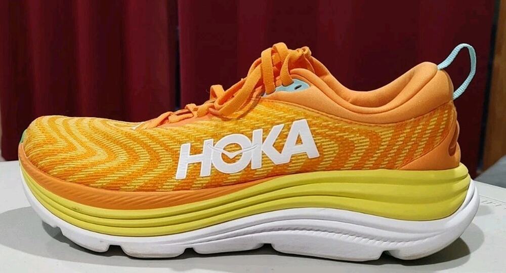 Men's Hoka One One Gaviota 5, 9.5 2E Shoes Solar Flare / Sherbet EUC